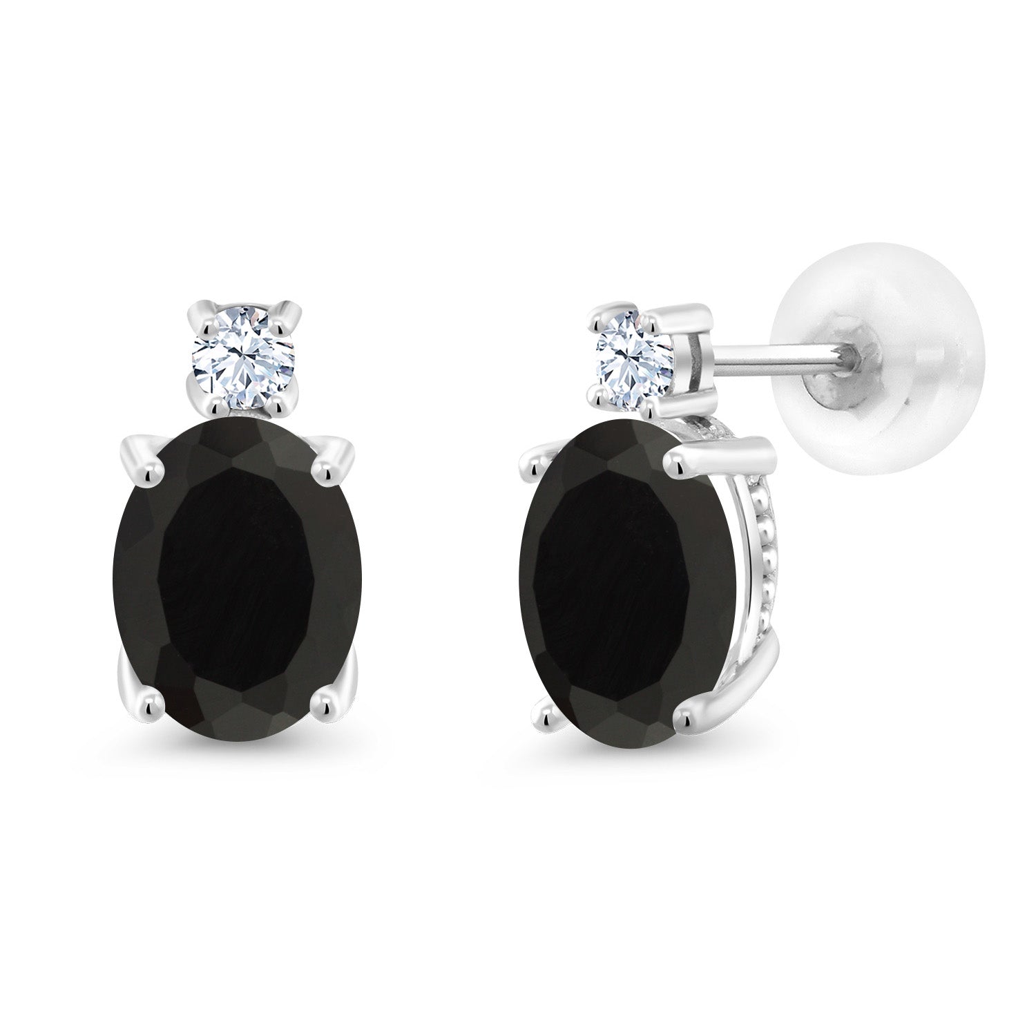 14k White Gold Black Onyx Earrings For Women (2.6Cttw, GemstoneDecember Birthstone, Oval 8X6MM, Round 2.5MM)