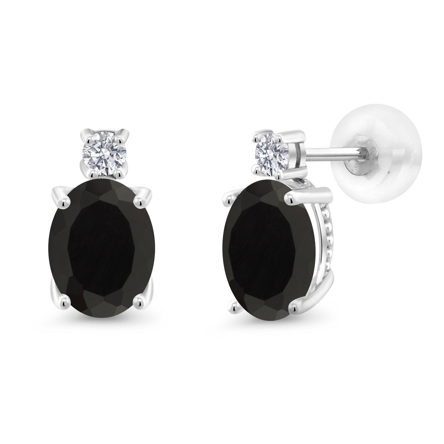 14K White Gold Black Onyx and E - F Lab Grown Diamond Earrings for Women | 3.33 Cttw | Gemstone December Birthstone | Oval 8X6MM