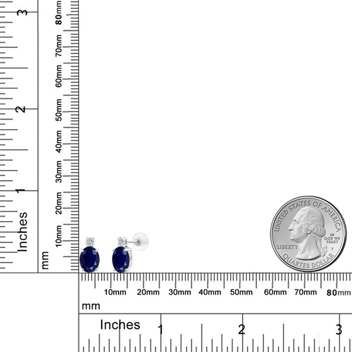 14K White Gold Blue Sapphire and E - F Lab Grown Diamond Earrings for Women | 3.73 Cttw | Gemstone September Birthstone | Oval 8X6MM