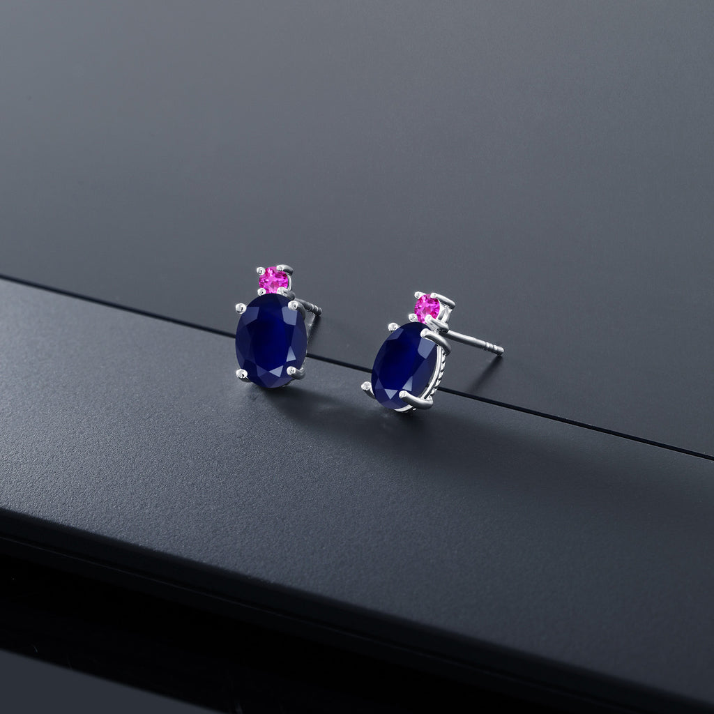 Blue and Pink_Earrings in 14K White Gold