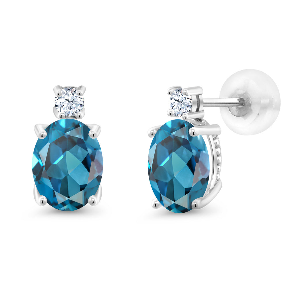 London Blue Topaz - November_Earrings in 14K White Gold