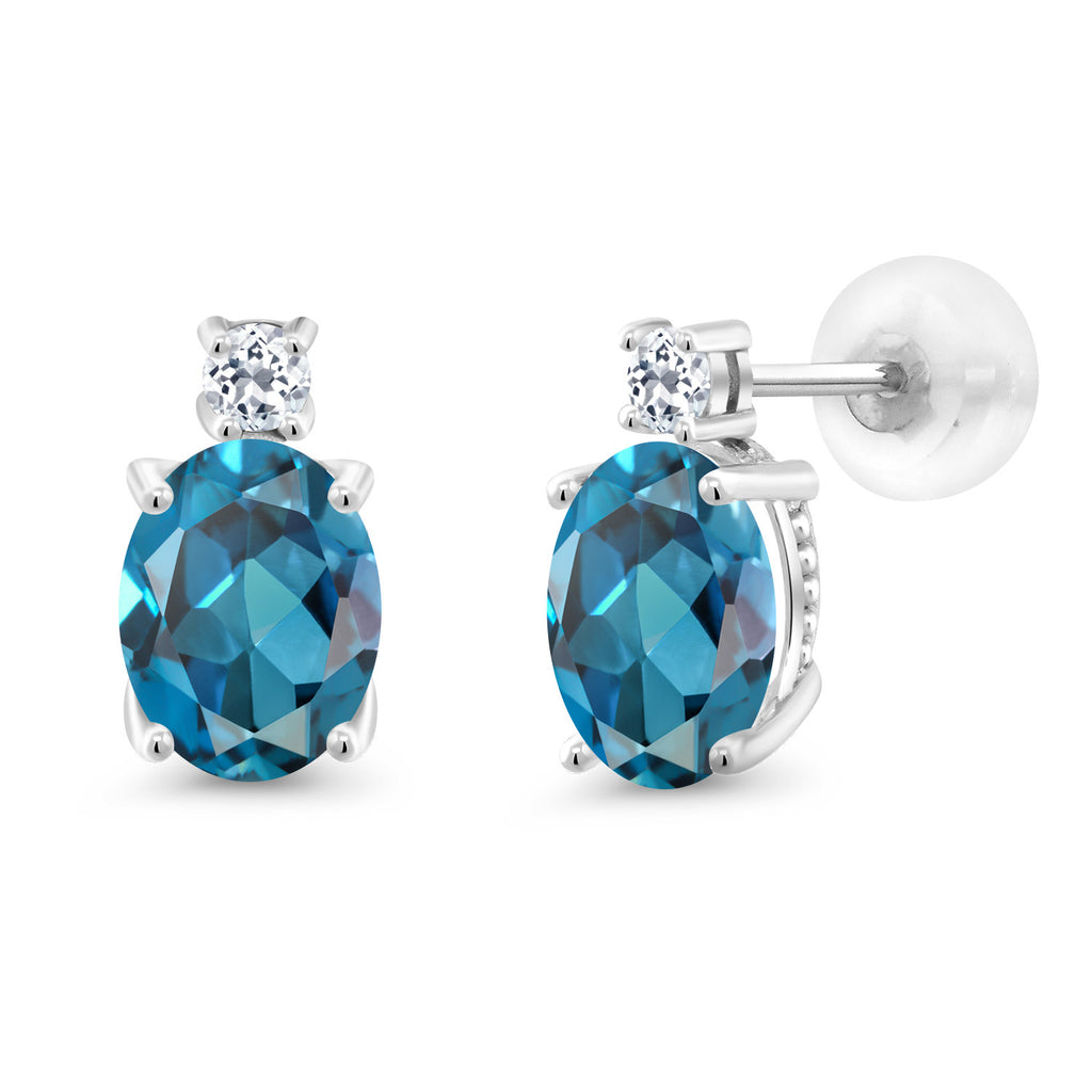 London Blue Topaz - November_Earrings in 14K White Gold