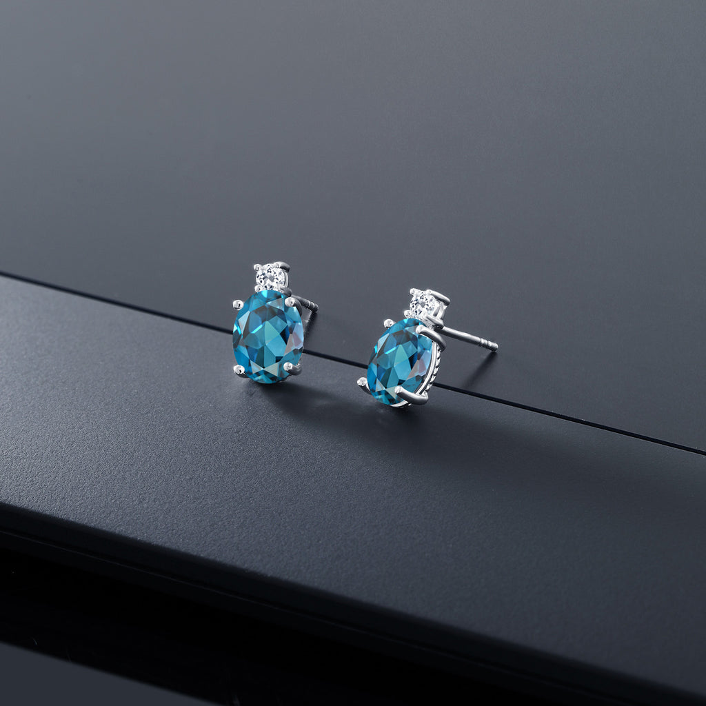 London Blue and White_Earrings in 14K White Gold