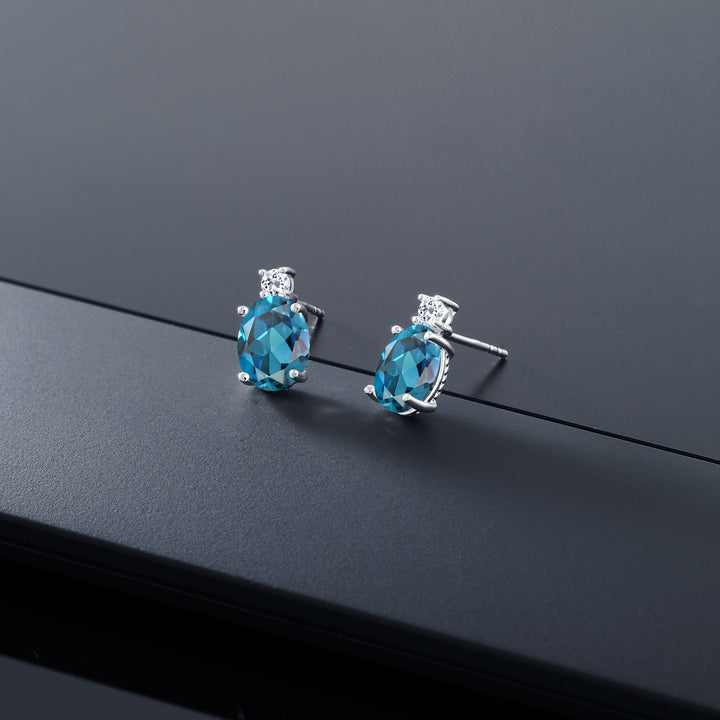 London Blue and White_Earrings in 14K White Gold