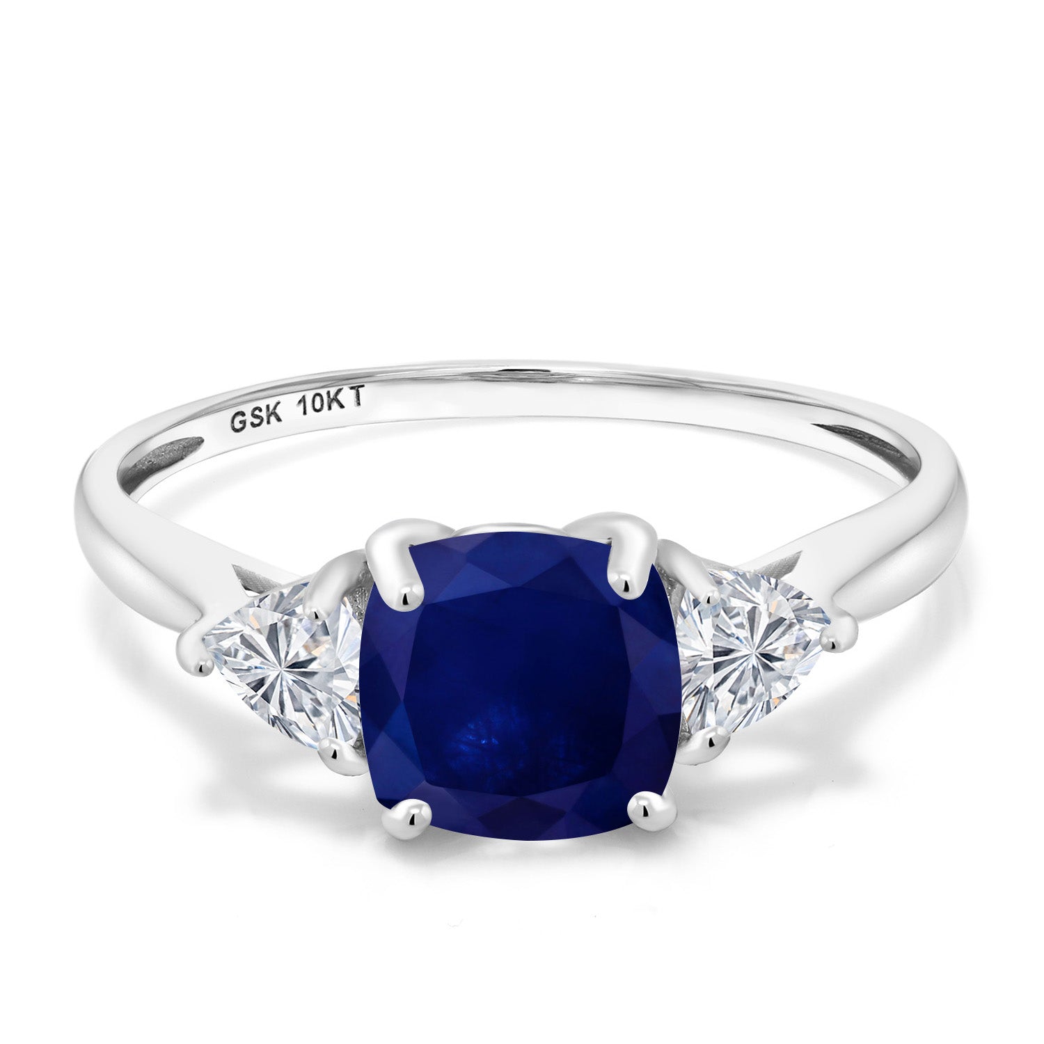 10K White Gold Blue Sapphire and Lab Grown Diamond Engagement Ring For Women | 2.44 Cttw | Cushion 7MM | Gemstone September Birthstone | Available in Size 5,6,7,8,9