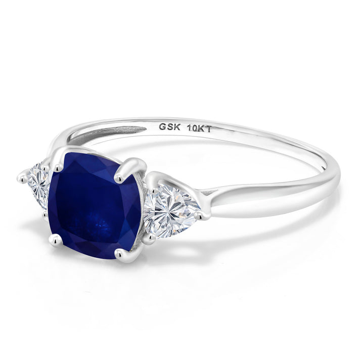 10K White Gold Blue Sapphire and Lab Grown Diamond Engagement Ring For Women | 2.44 Cttw | Cushion 7MM | Gemstone September Birthstone | Available in Size 5,6,7,8,9