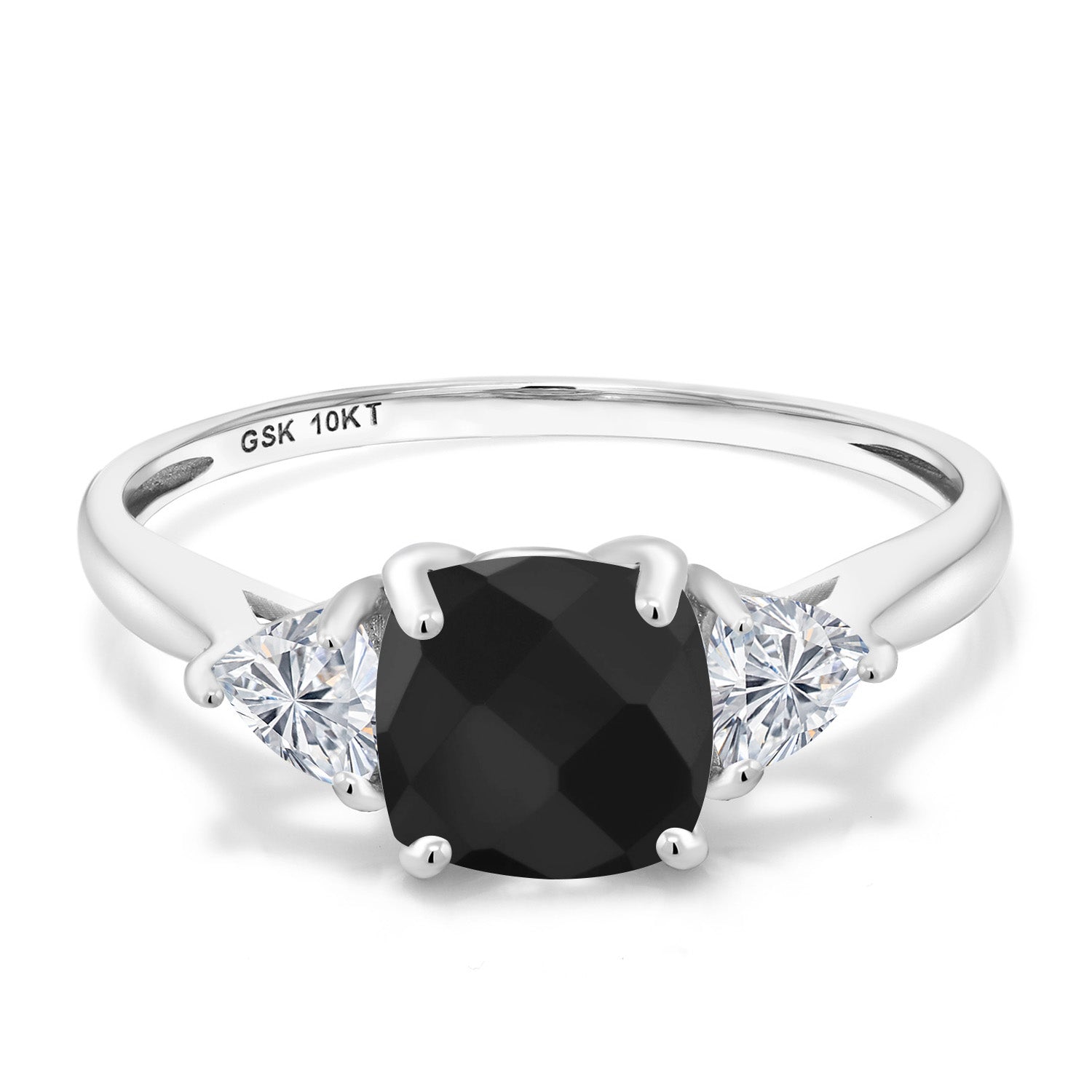 10K White Gold Black Onyx and Lab Grown Diamond Engagement Ring For Women | 1.91 Cttw | Cushion Checkerboard 7MM | Gemstone December Birthstone | Available in Size 5,6,7,8,9