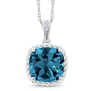 London Blue Topaz - November_Pendant in 10K White Gold