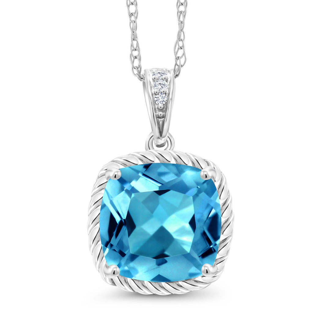 Swiss Blue Topaz - November_Pendant in 10K White Gold