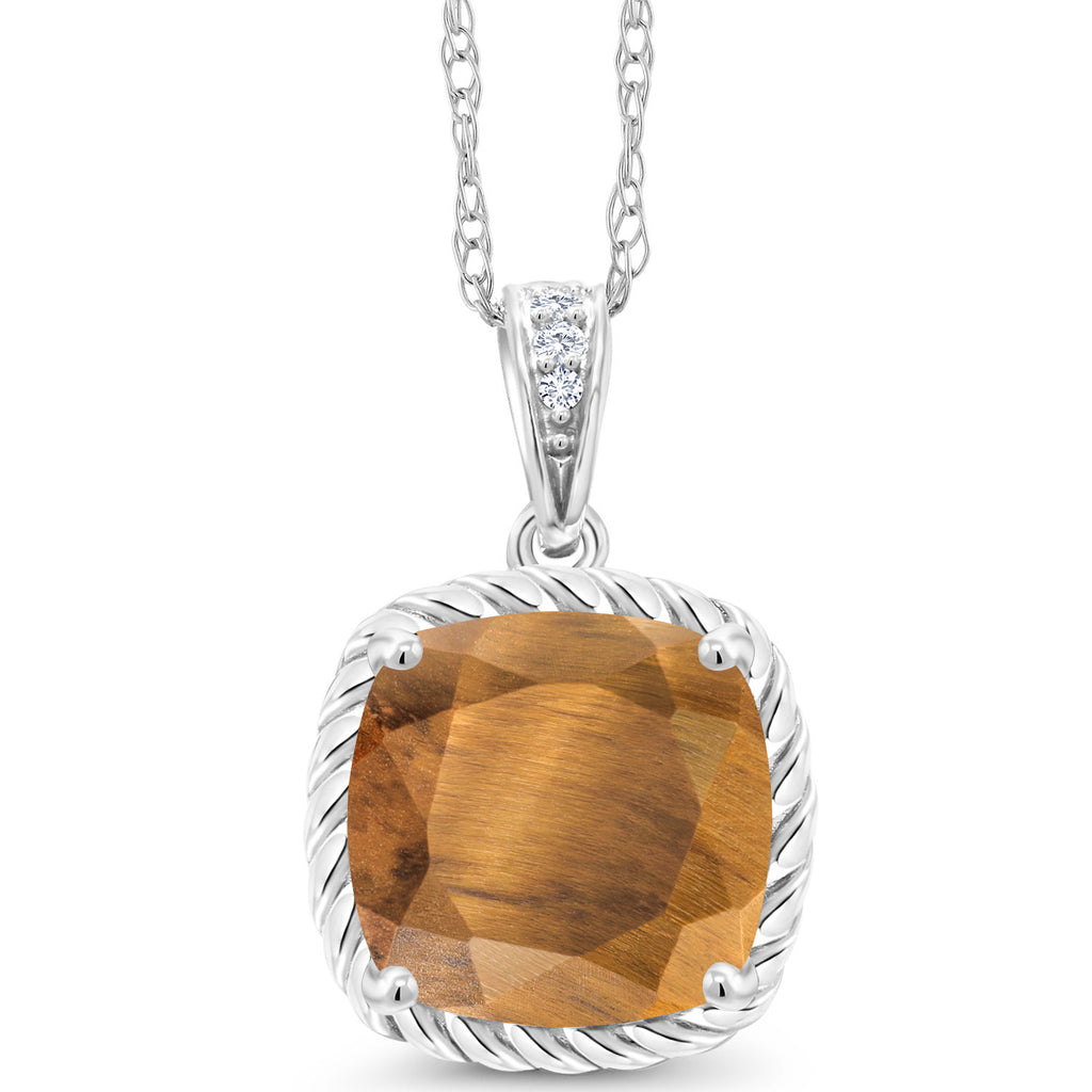Brown Tiger Eye_Pendant in 10K White Gold