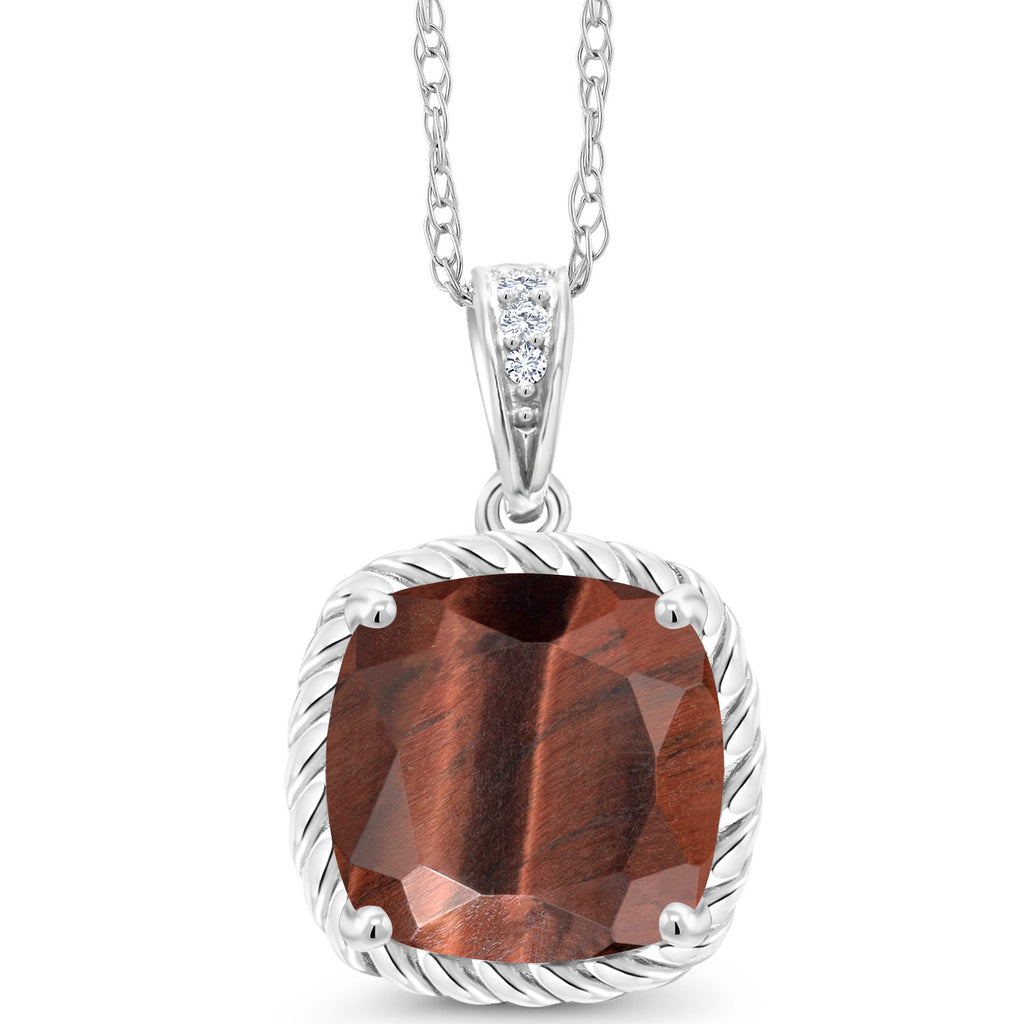 Red Tiger Eye_Pendant in 10K White Gold