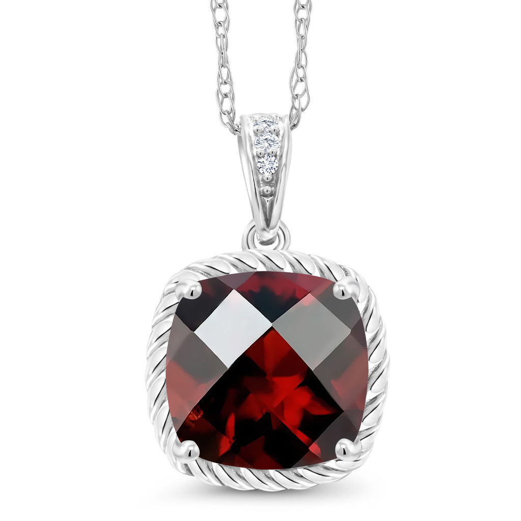 Garnet - Checkerboard - January_Pendant in 10K White Gold