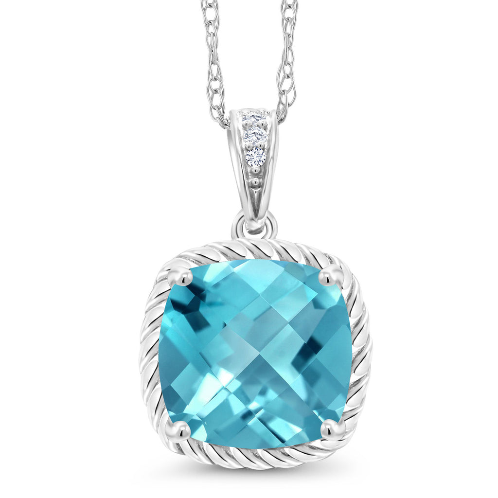 Swiss Blue Topaz - Checkerboard - November_Pendant in 10K White Gold