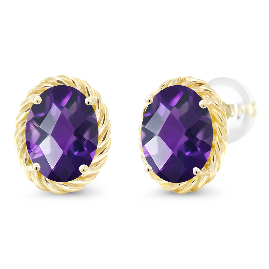 Amethyst-Checkerboard - February_Earrings in 14K Yellow Gold