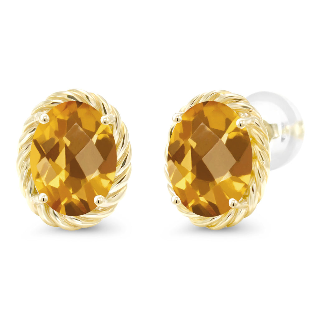 Citrine-Checkerboard - November_Earrings in 14K Yellow Gold