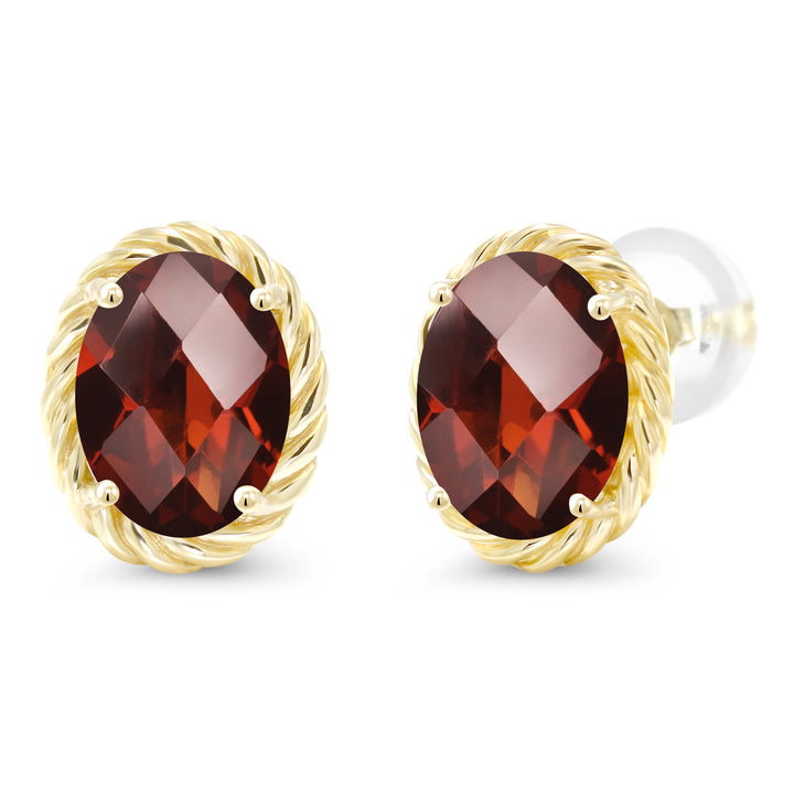 Garnet-Checkerboard - January_Earrings in 14K Yellow Gold