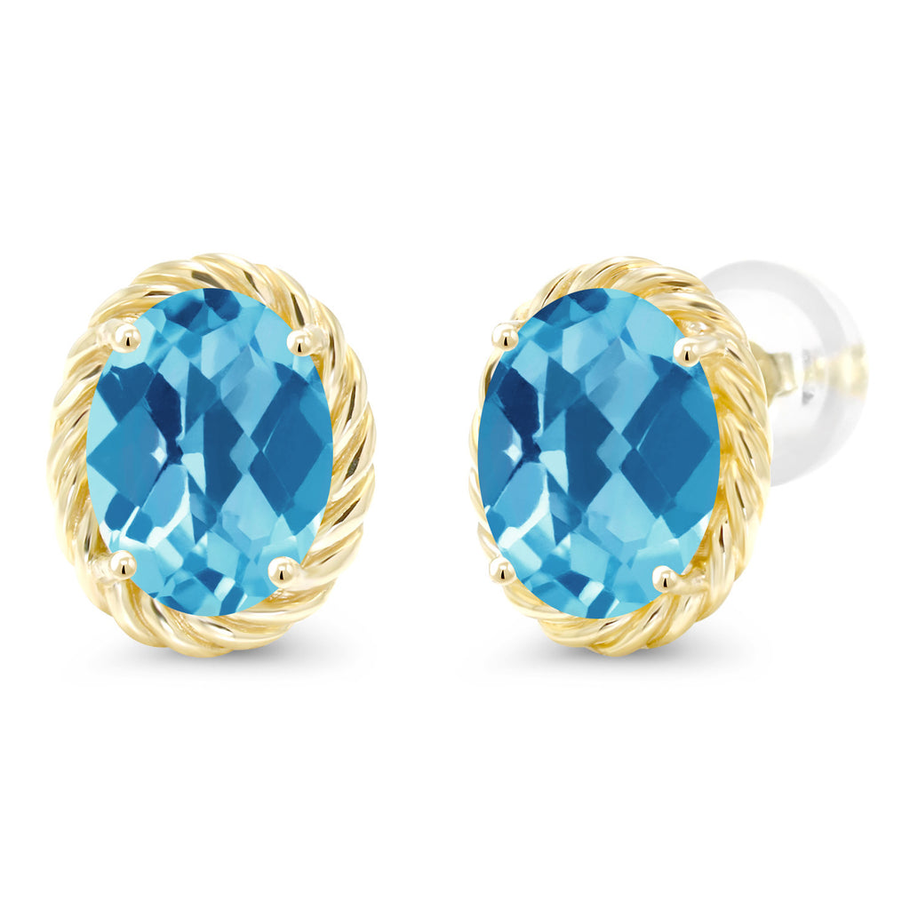 Swiss Blue Topaz-Checkerboard - November_Earrings in 14K Yellow Gold