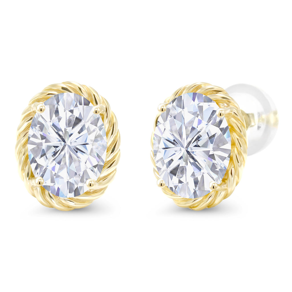 White Moissanite - April_Earrings in 14K Yellow Gold