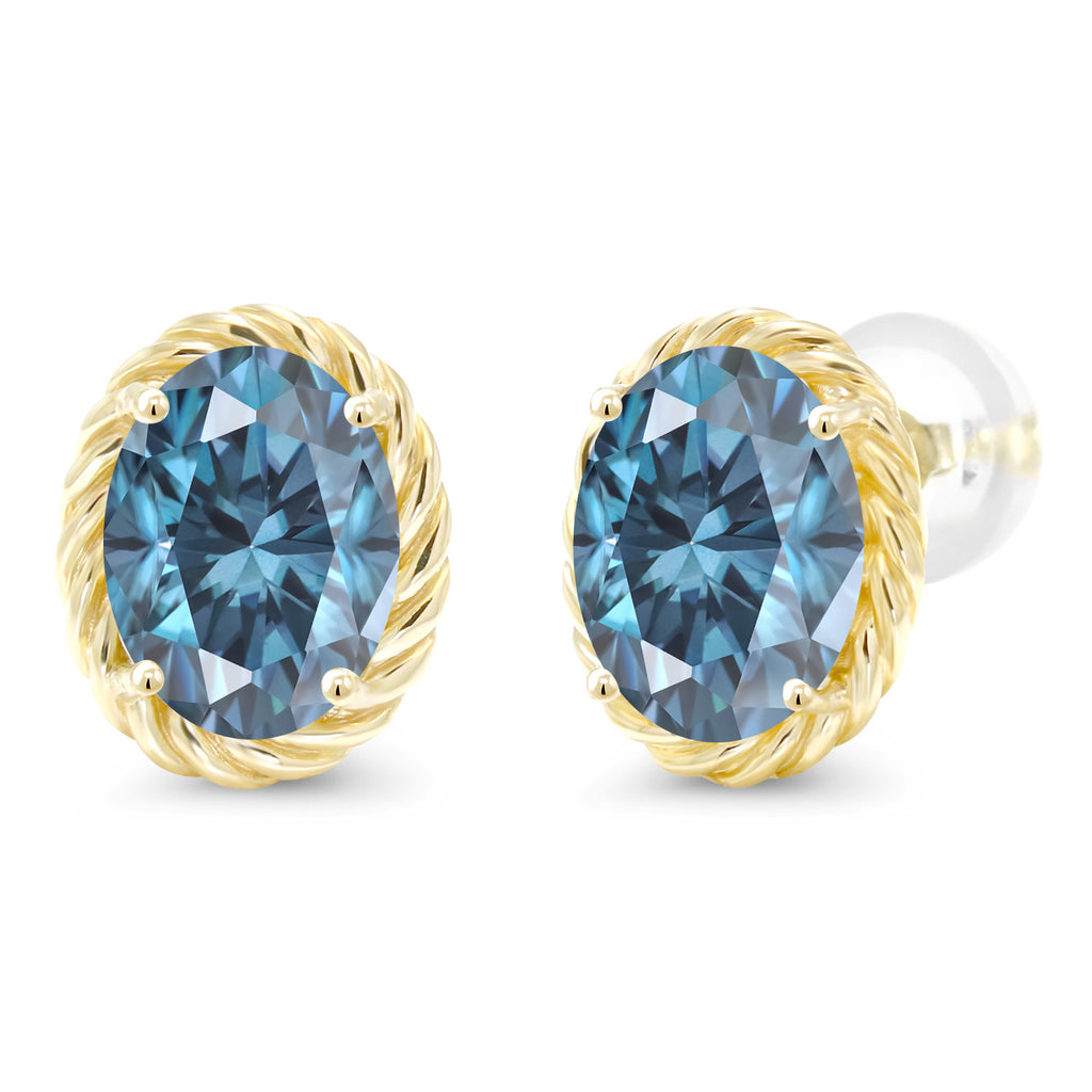 Persian Blue Moissanite - April_Earrings in 14K Yellow Gold