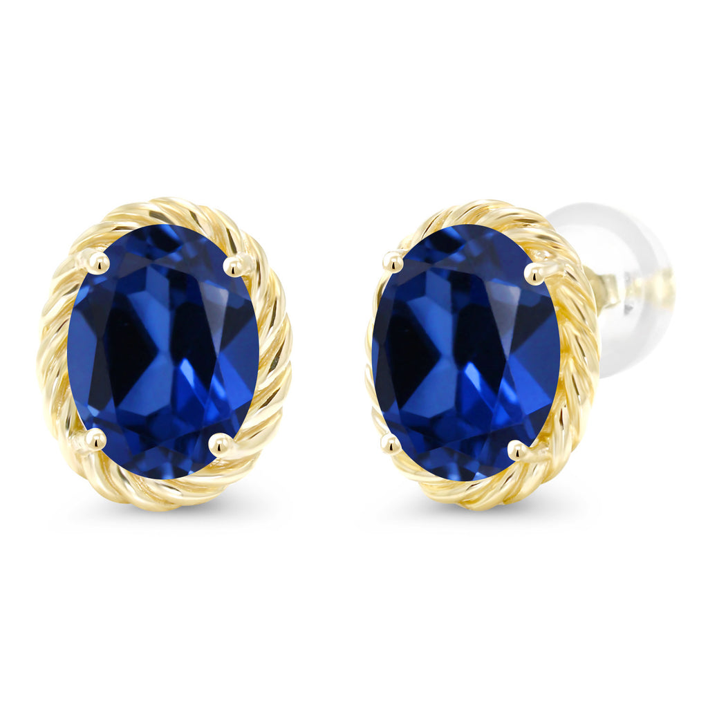 Blue Created Sapphire - September_Earrings in 14K Yellow Gold