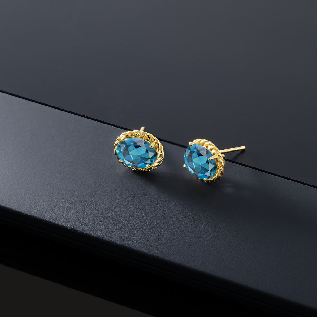 London Blue Topaz - November_Earrings in 14K Yellow Gold