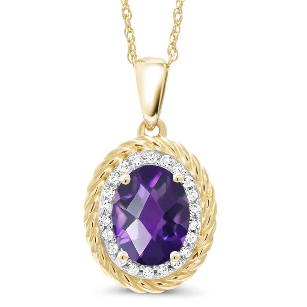 Amethyst-Checkerboard - February_Pendant in 14K Yellow Gold