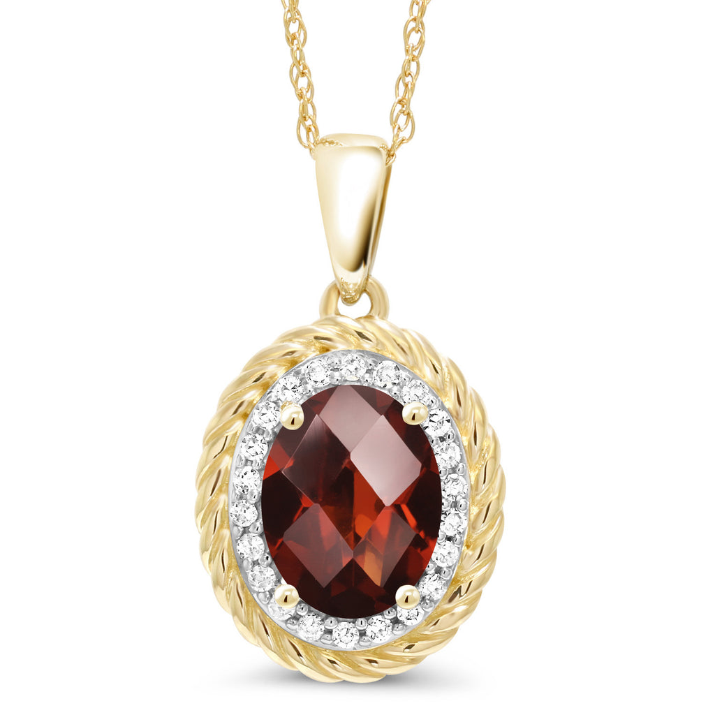 Garnet-Checkerboard - January_Pendant in 14K Yellow Gold