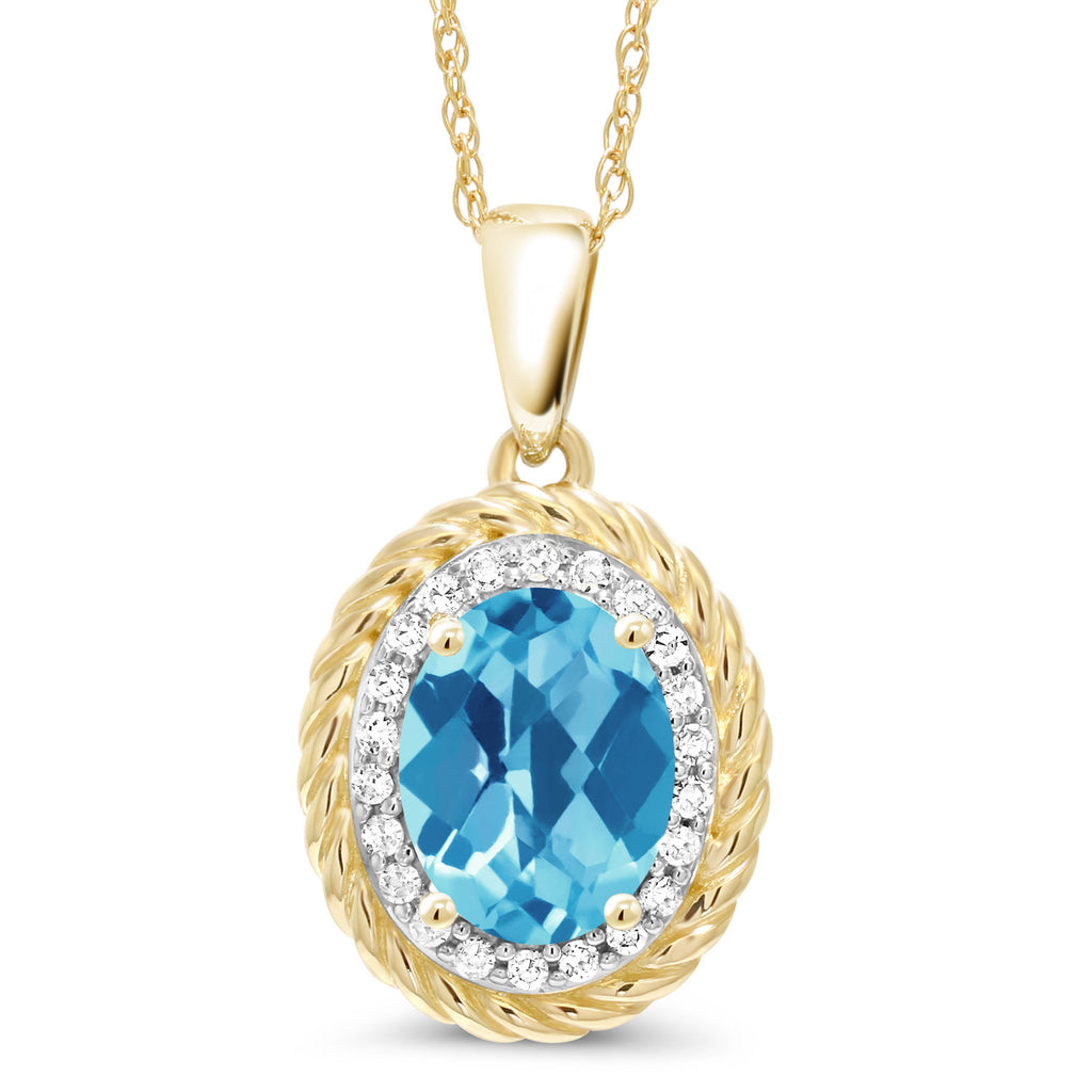 Swiss Blue Topaz-Checkerboard - November_Pendant in 14K Yellow Gold