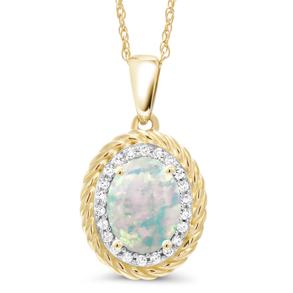 White Opal-Cabochon - October_Pendant in 14K Yellow Gold