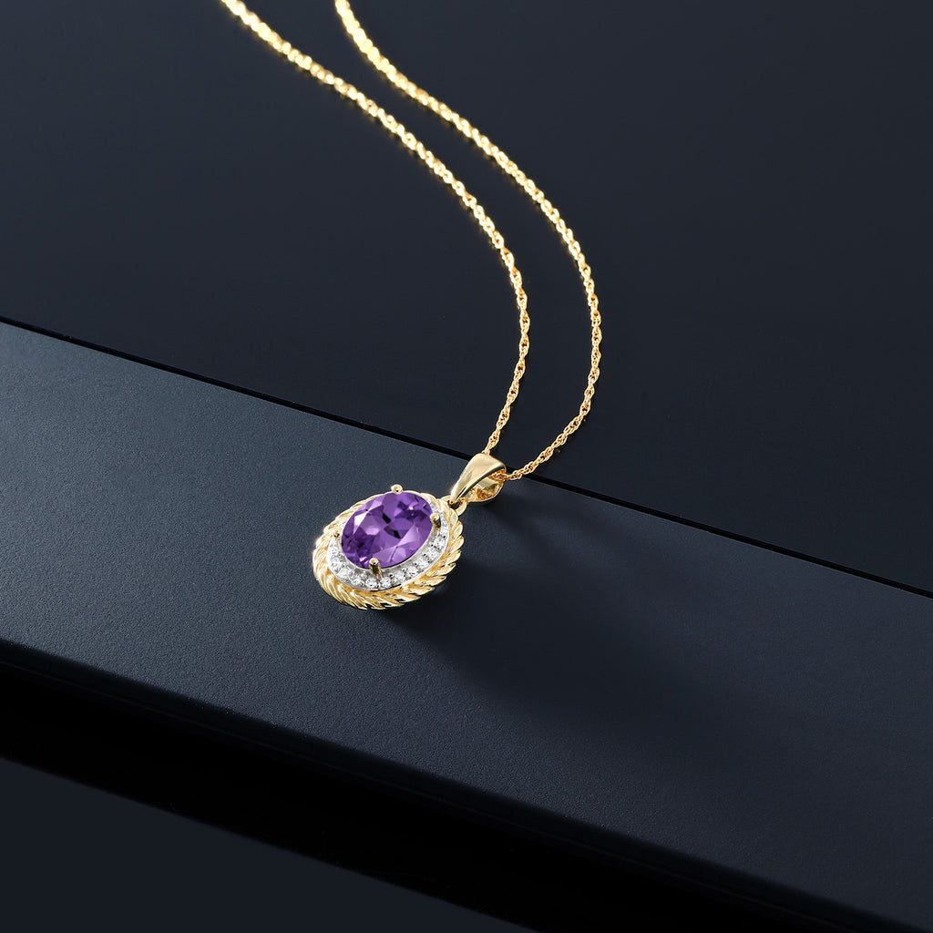 Amethyst and Diamond_Pendant in 14K Yellow Gold