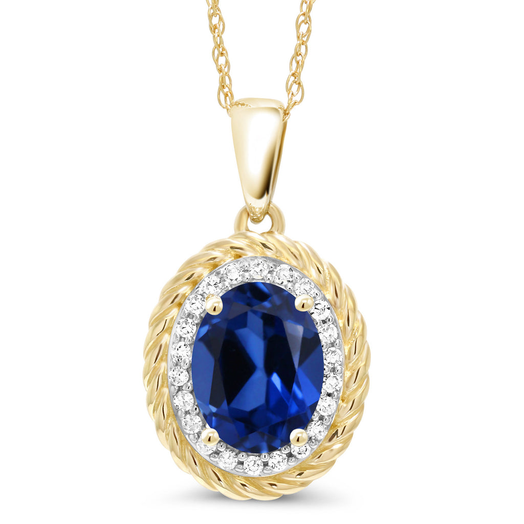 Blue Created Sapphire - September_Pendant in 14K Yellow Gold