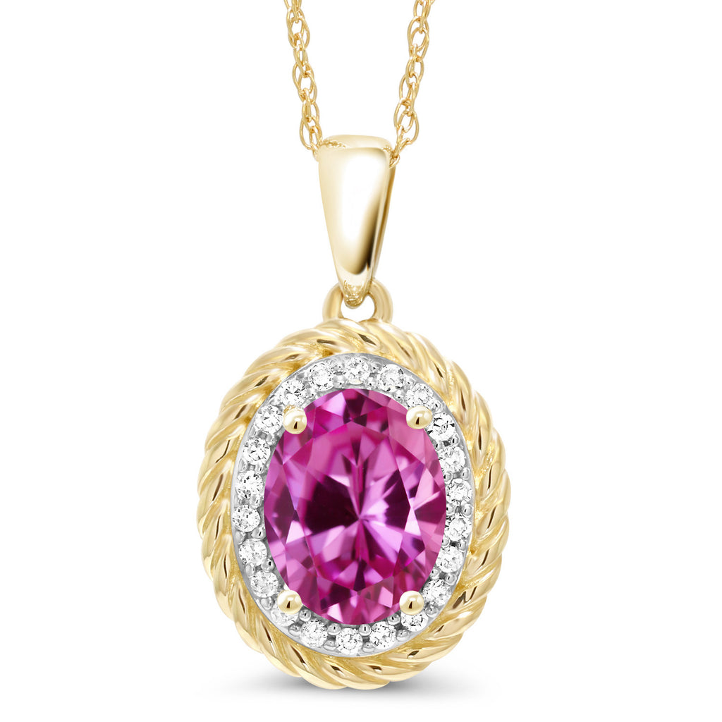 Pink Created Sapphire - September_Pendant in 14K Yellow Gold