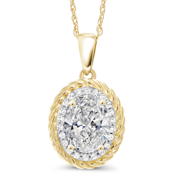 1.72 Cttw 14K Yellow Gold IGI Certified Lab Grown Diamond Pendant Necklace | Center Oval Diamond 1.5 Ct | F-G Color | VS1 Clarity | Gold Necklace For Women | 18 Inch Chain