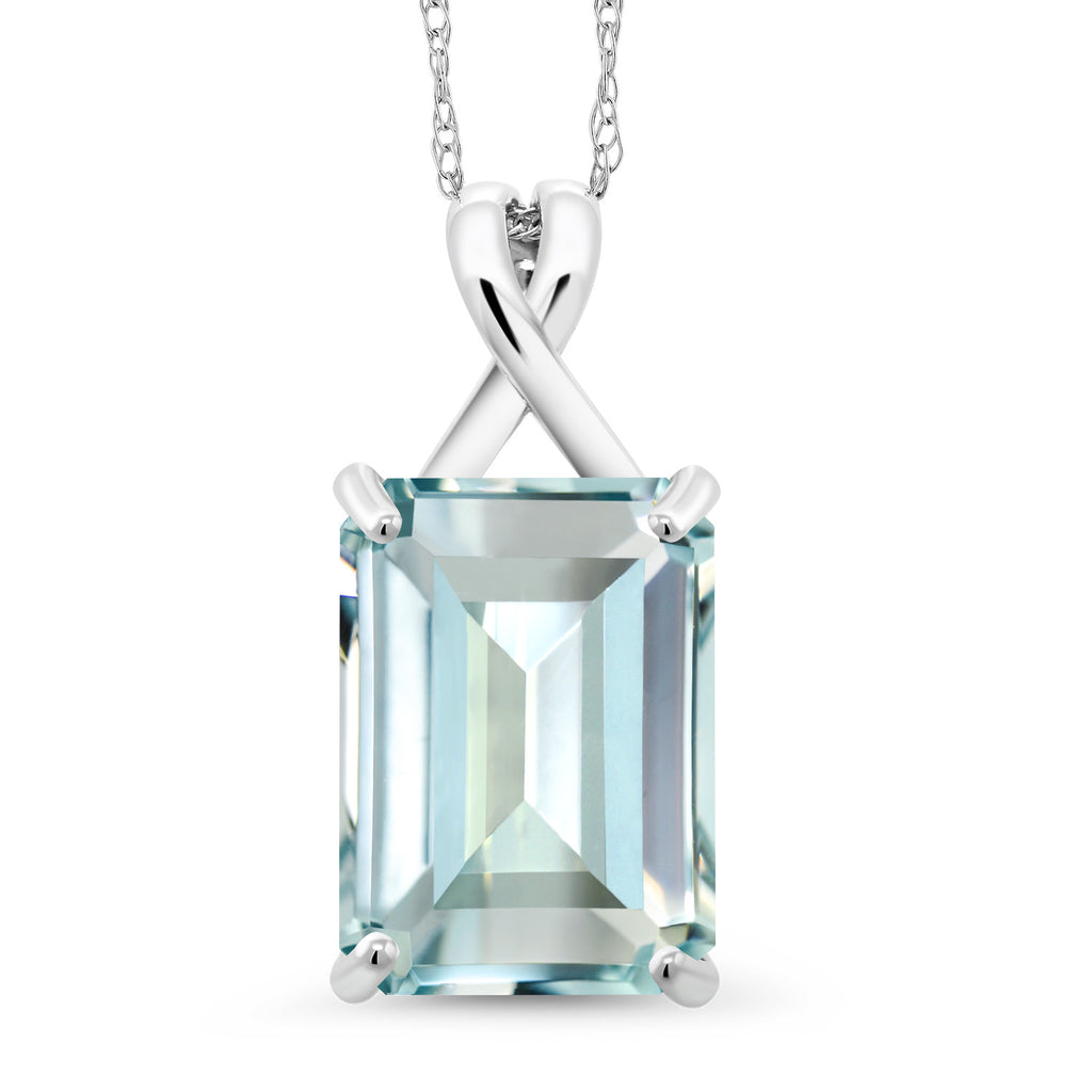 Simulated Aquamarine_Pendant in 10K White Gold