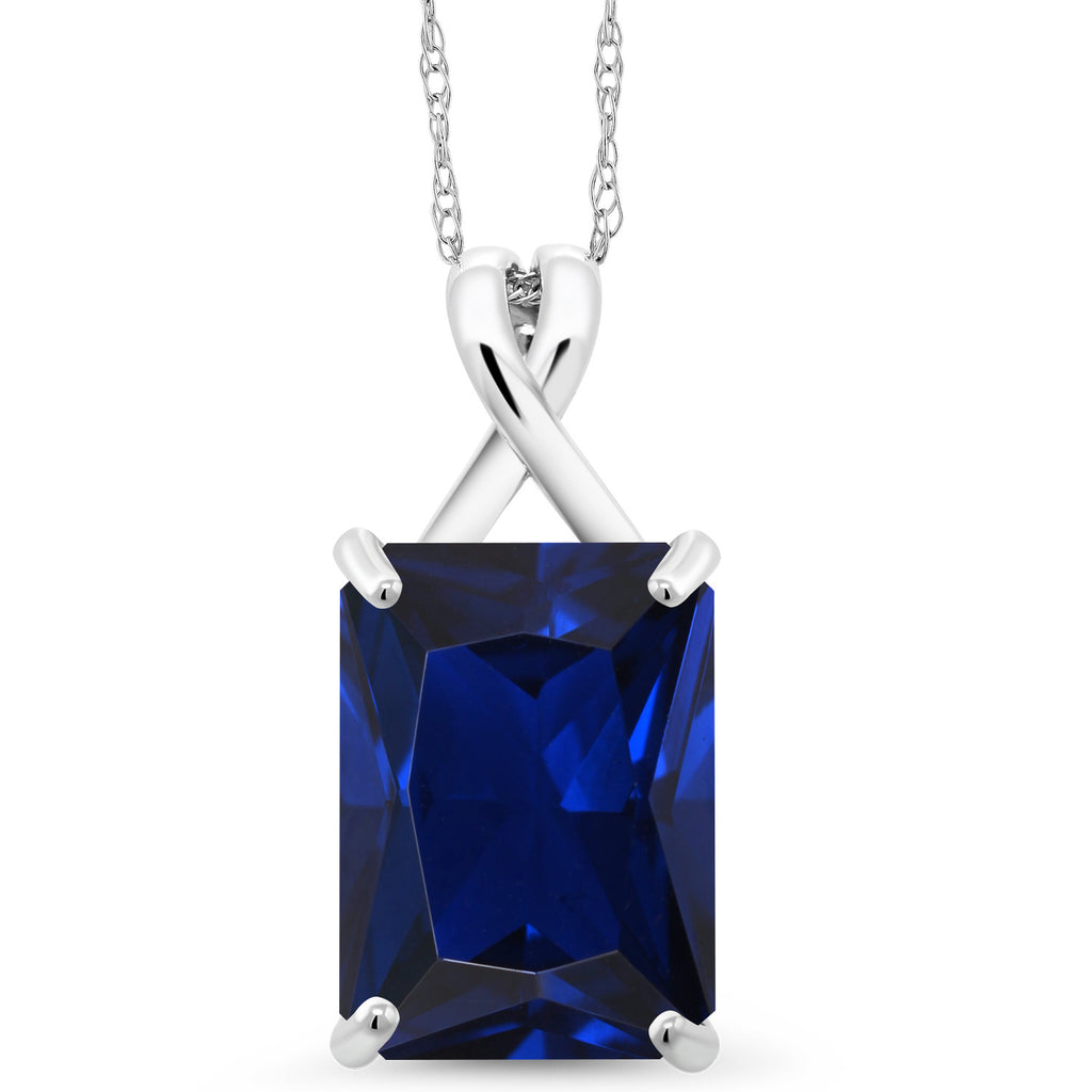 Blue Created Sapphire - September_Pendant in 10K White Gold