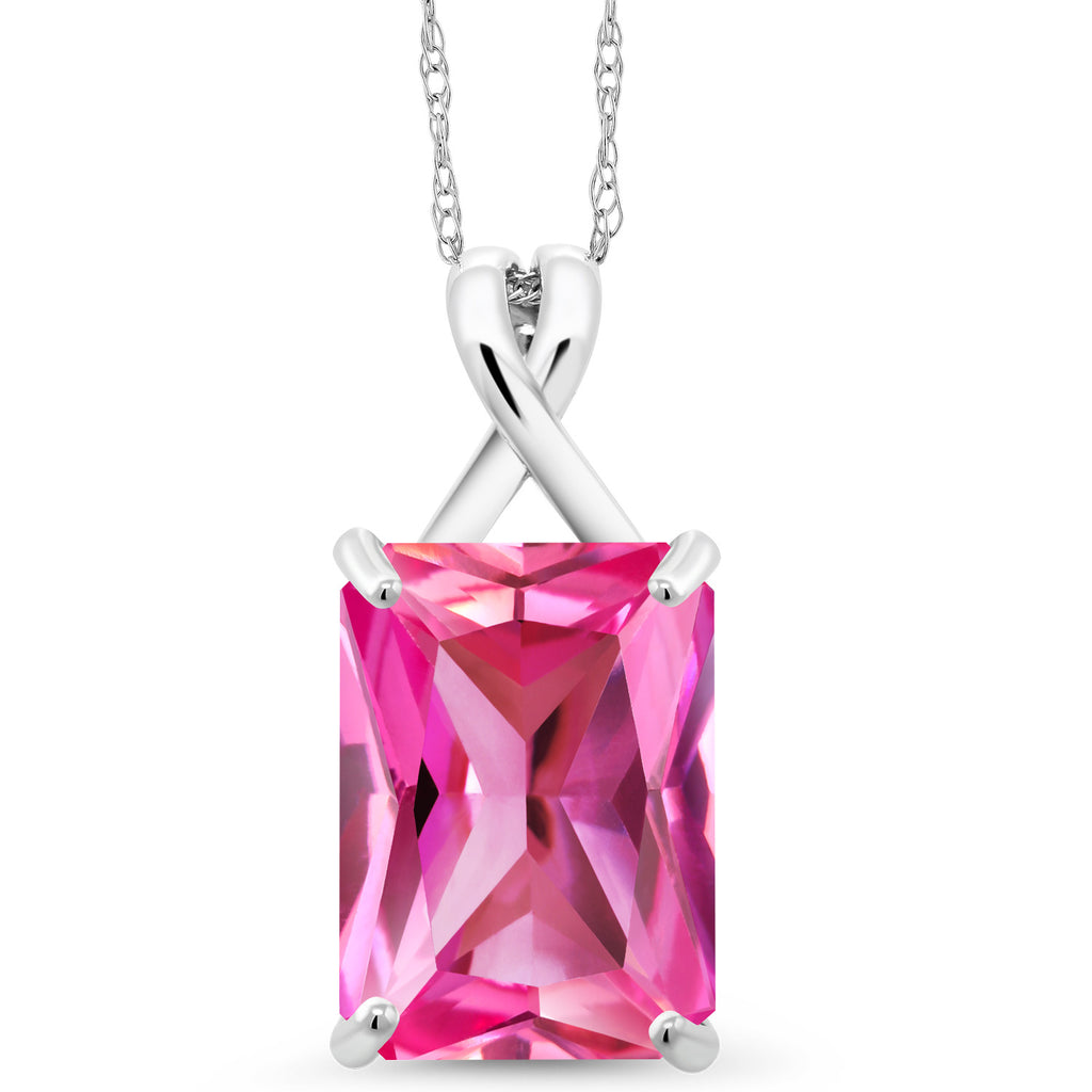 Pink Created Sapphire - September_Pendant in 10K White Gold