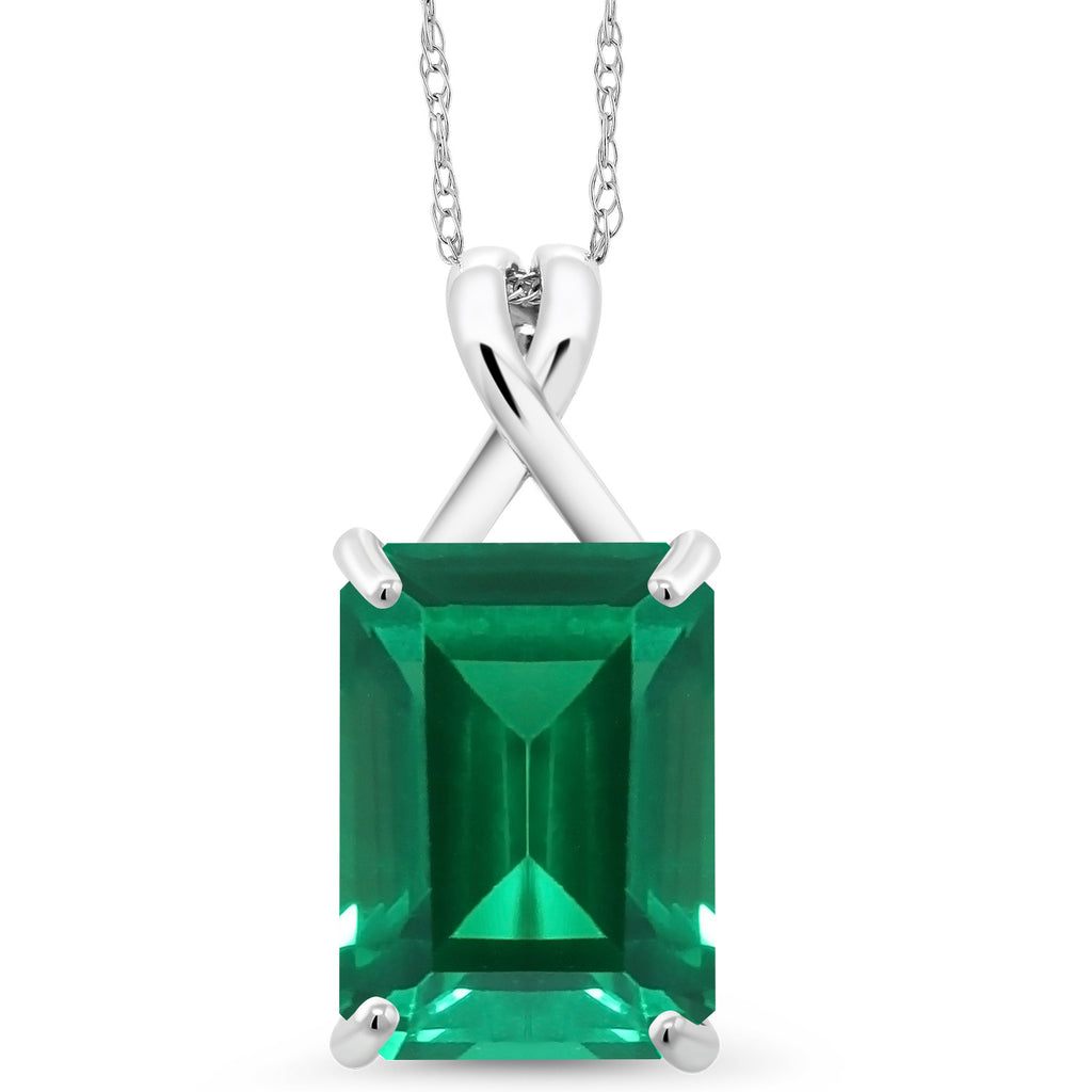 Nano Emerald - May_Pendant in 10K White Gold