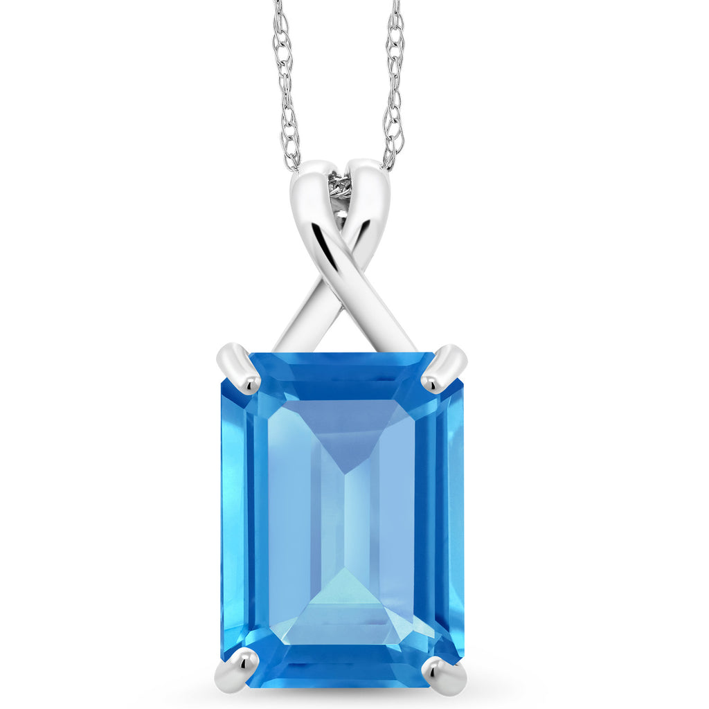 Swiss Blue Topaz - November_Pendant in 10K White Gold