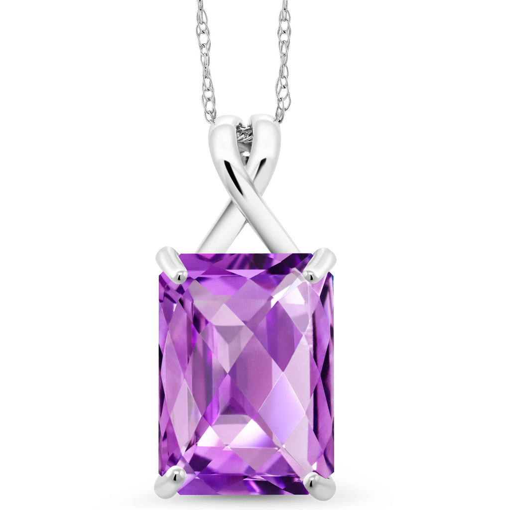 Amethyst - Checkerboard - February_Pendant in 10K White Gold