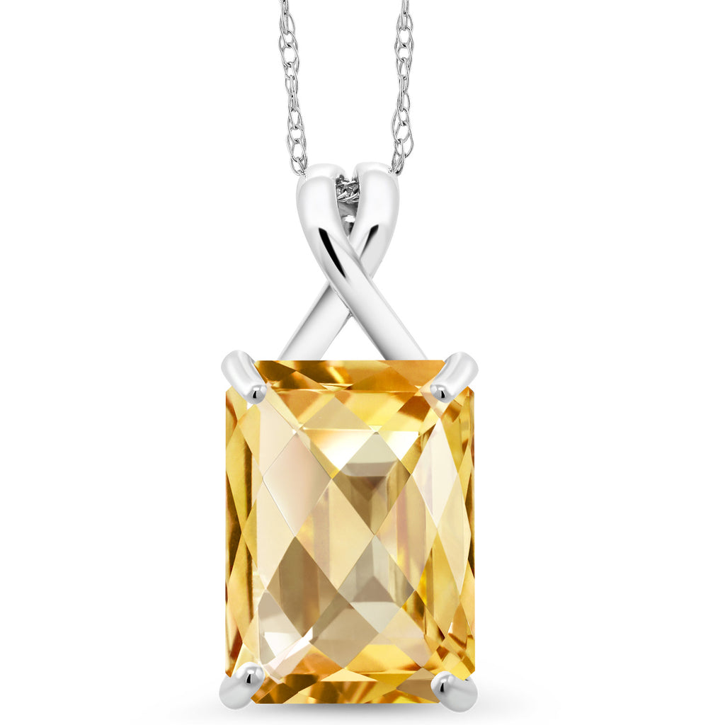 Citrine - Checkerboard - November_Pendant in 10K White Gold