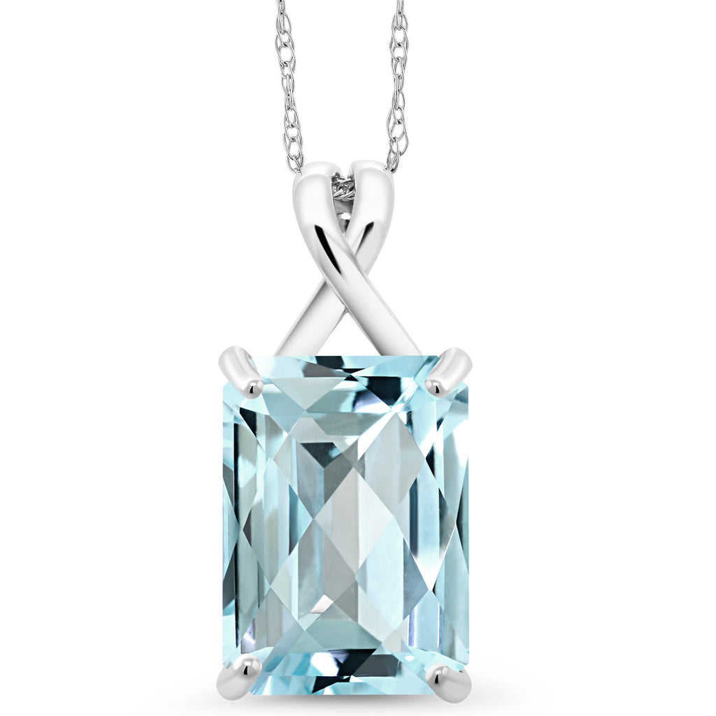 Sky Blue Topaz - Checkerboard - November_Pendant in 10K White Gold
