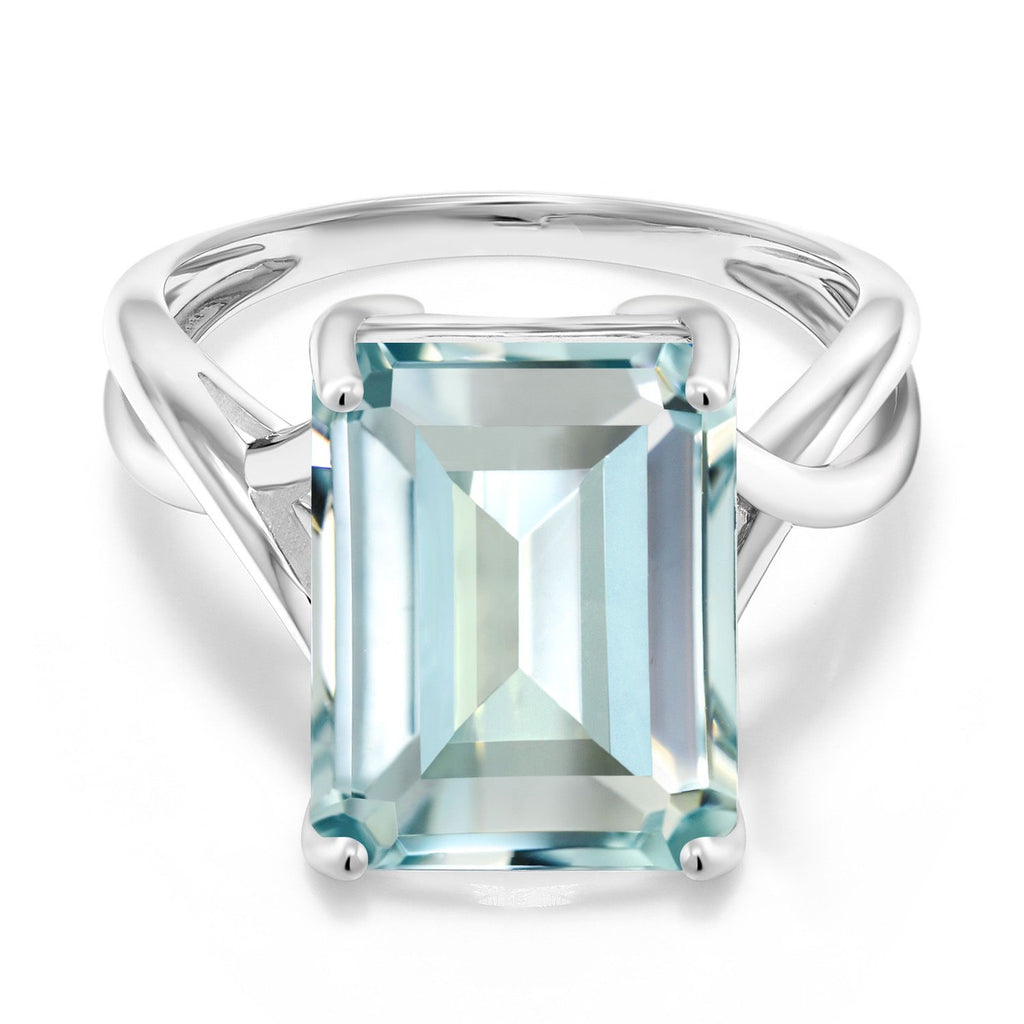 Gem Stone King 5-10 Cttw Gemstone Birthstone Engagement Ring for Women | 10K White Gold | Emerald Cut 14X10MM | Wedding Engagement Anniversary Promise Gold Ring | Available In Size 5-9