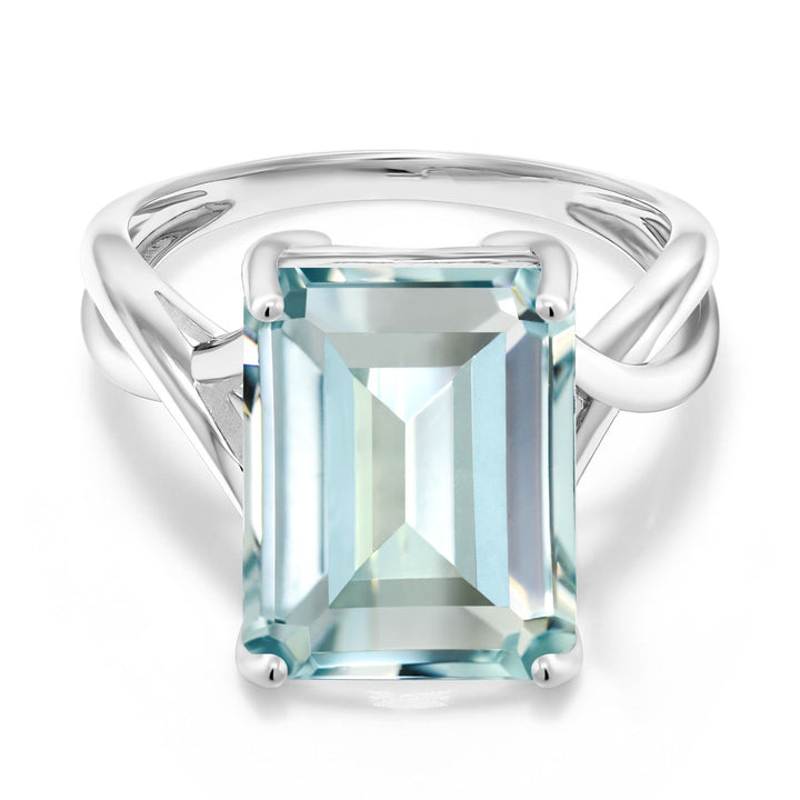Gem Stone King 5-10 Cttw Gemstone Birthstone Engagement Ring for Women | 10K White Gold | Emerald Cut 14X10MM | Wedding Engagement Anniversary Promise Gold Ring | Available In Size 5-9