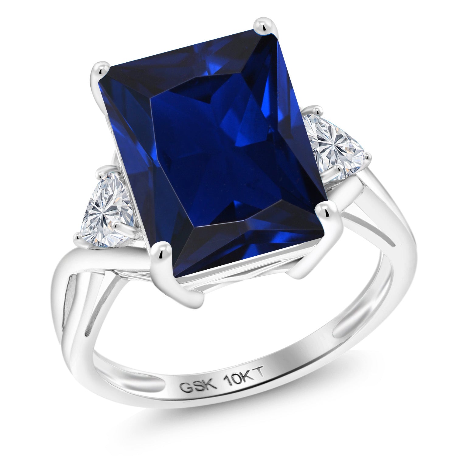 10K White Gold Blue Created Sapphire and Lab Grown Diamond Engagement Ring For Women | 10.44 Cttw | Octagon 14X10MM | Gemstone September Birthstone | Available in Size 5,6,7,8,9