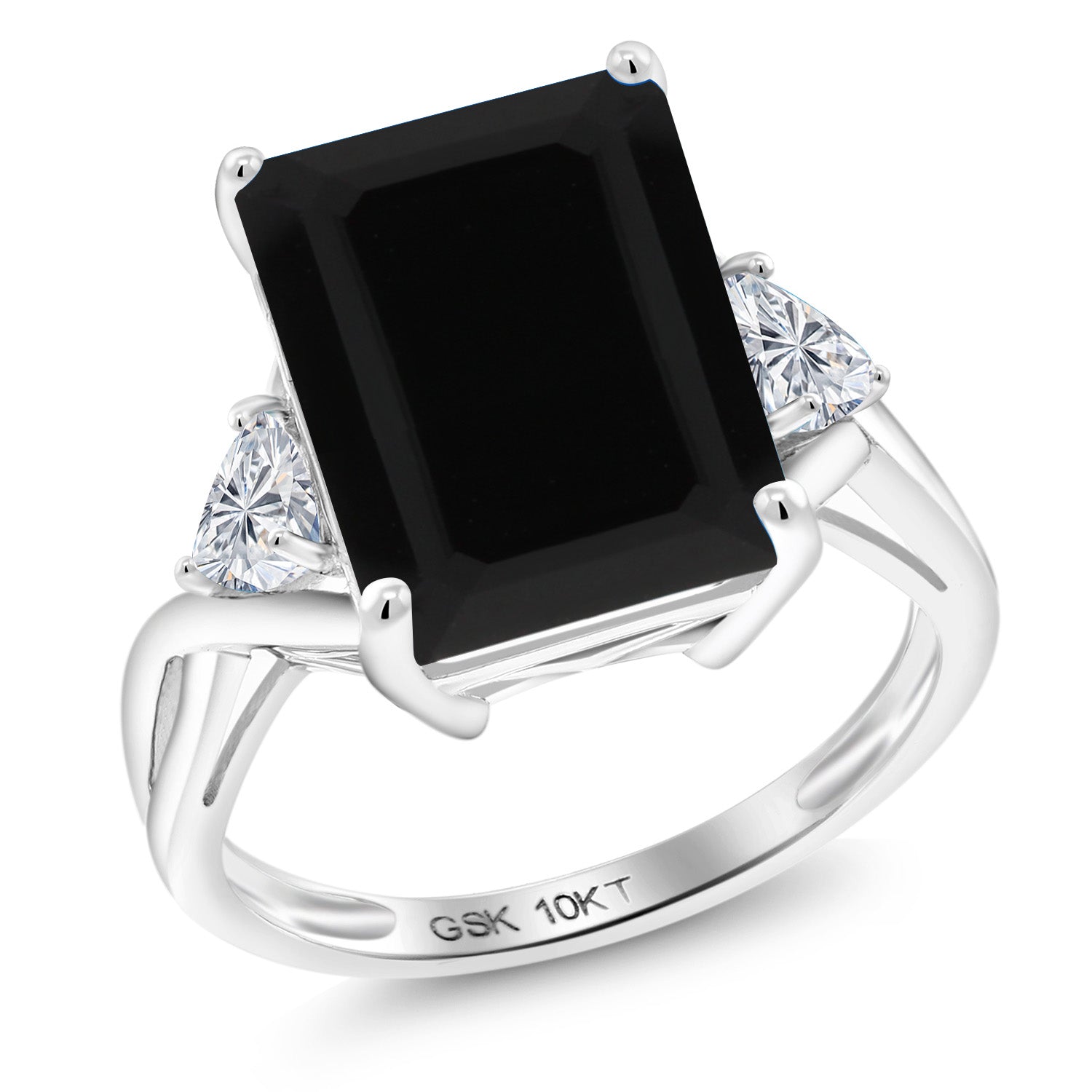 10K White Gold Black Onyx and Lab Grown Diamond Engagement Ring For Women | 7.04 Cttw | Emerald Cut 14X10MM | Gemstone December Birthstone | Available in Size 5,6,7,8,9