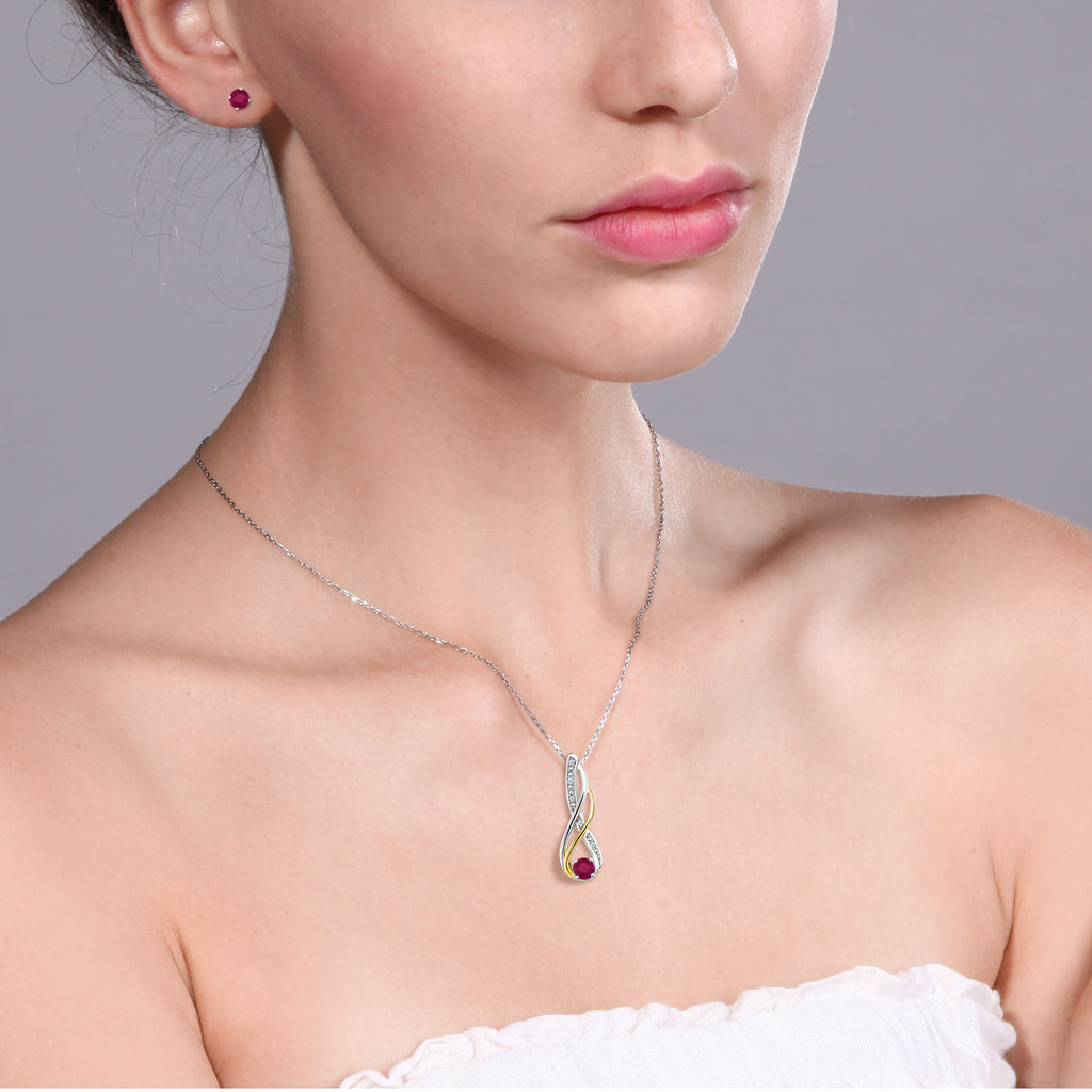 Pendant Earrings Set in 925 Sterling Silver and 10K Yellow Gold