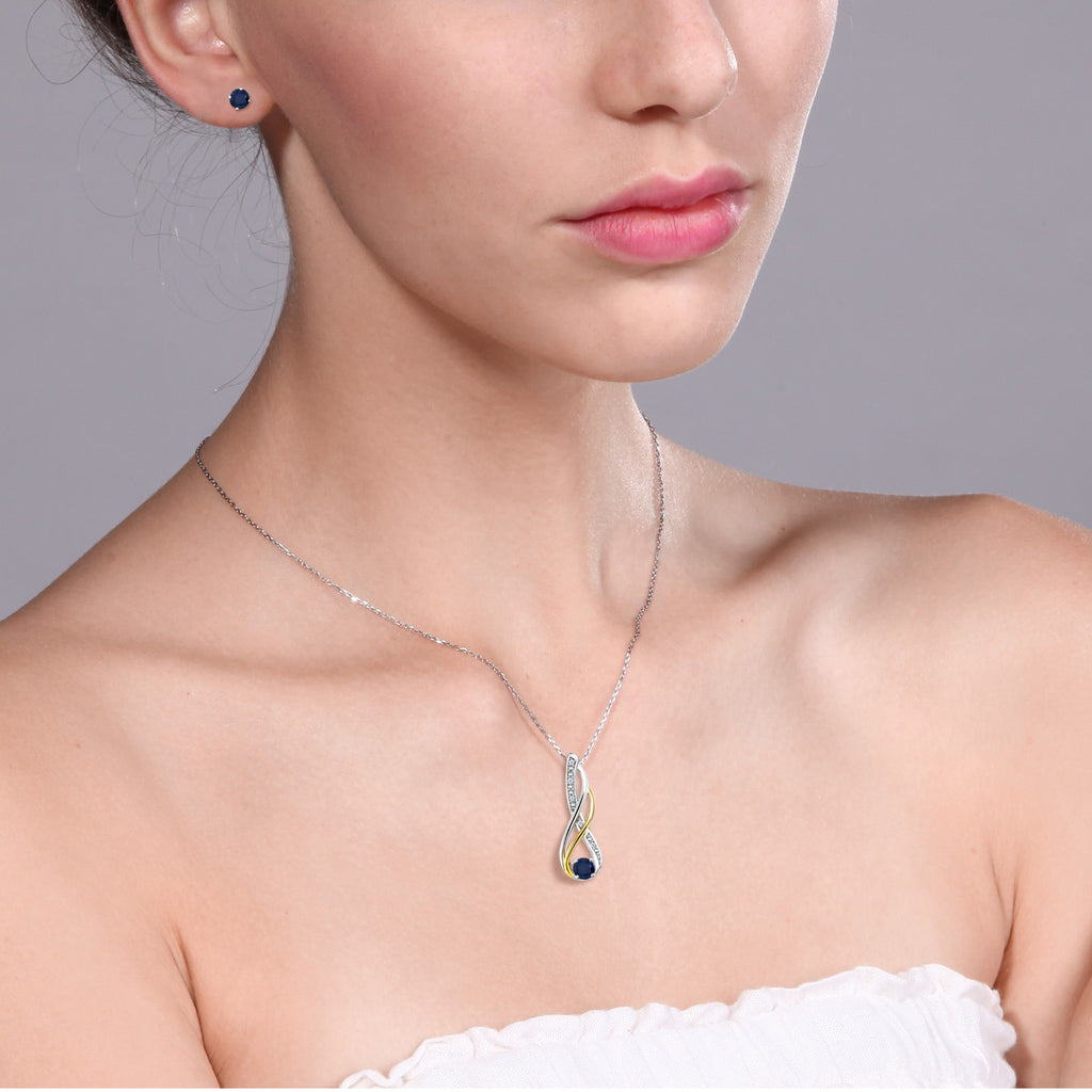 Pendant Earrings Set in 925 Sterling Silver and 10K Yellow Gold