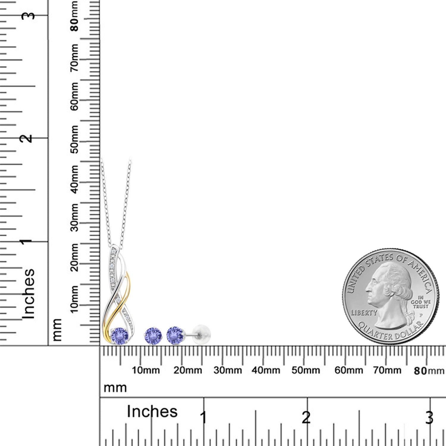 Pendant Earrings Set in 925 Sterling Silver and 10K Yellow Gold