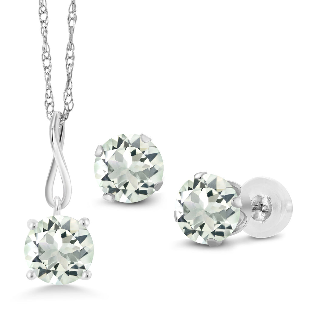Prasiolite_Pendant Earrings Set in 10K White Gold
