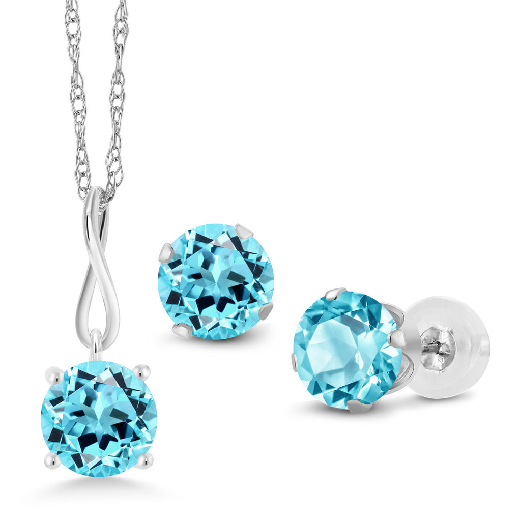 Swiss Blue Topaz - November_Pendant Earrings Set in 10K White Gold